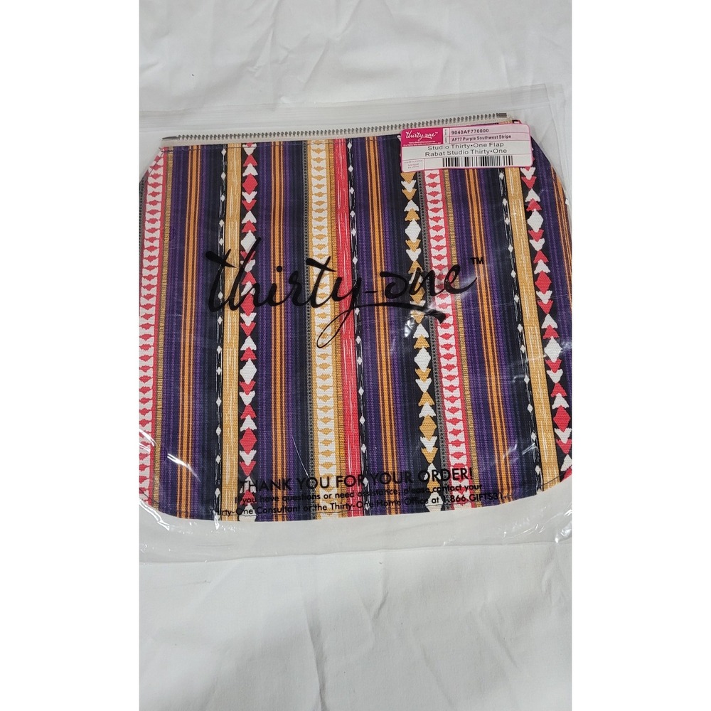 Thirty-One Purple Southwest Stripe Flap Rabat Studio Zipper